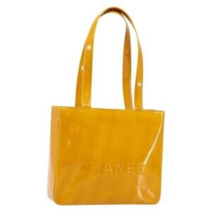 Chanel Tote Bag Patent Leather Yellow Gold CC